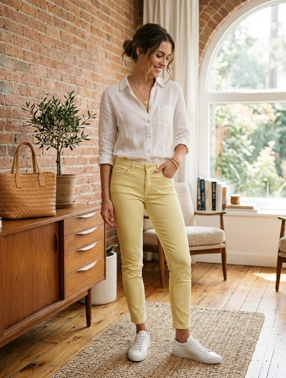 Michael Kors Izzy Skinny Jeans Lemon Yellow Mid Rise Stretch Denim Pants Size 8